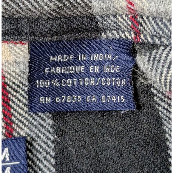 Nautica Mens Flannel Shirt Medium Black Gray Check Heavyweight Cotton Gorpcore - Picture 9 of 11